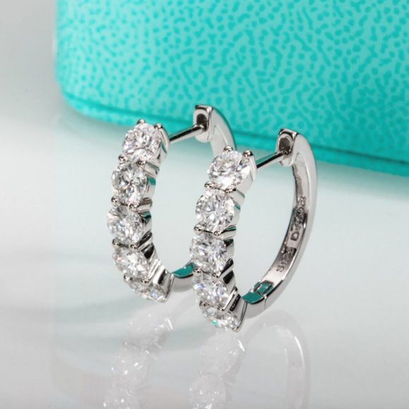 Certified 3ct. t.w. Moissanite Diamond 2cm Huggie Hoop Earrings NEW - Picture 3 of 15